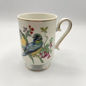Royal Crown Vintage Footed Fine Porcelain Coffee Tea Mug w Tropical Birds